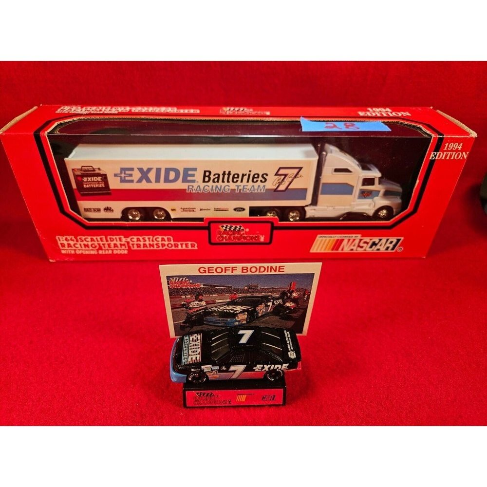 GEOFF‎ BODINE NASCAR TRANSPORTER BUNDLE w/MATCHING STOCKCAR & PLAYER CARD